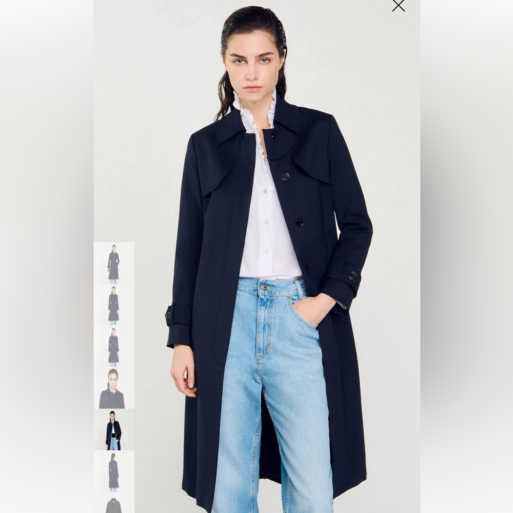Sandro Navy Pleated Trenchcoat